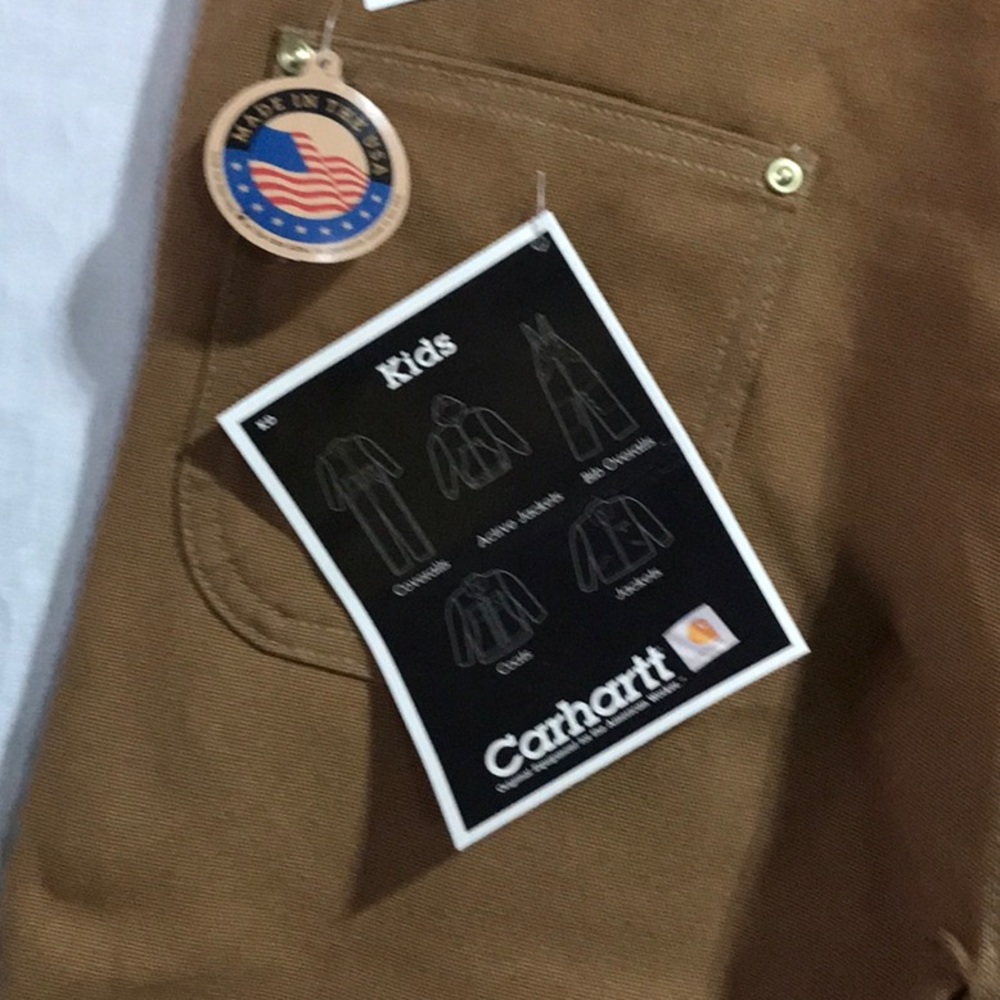 Vintage Carhartt Double Knee Bib Overalls Duck Canvas Tan Brown youth Workwear - Picture 8 of 13